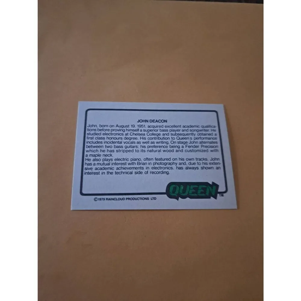 Vintage 1979 Raincloud Productions Queen Trading Card #52 Rock Band Memorabilia
